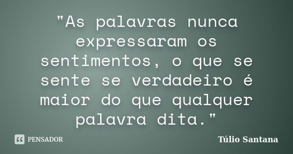 "As palavras nunca expressaram os sentimentos, o que se sente se verdadeiro é maior do que qualquer palavra dita."... Frase de Túlio Santana.