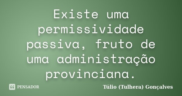 Existe uma permissividade passiva, fruto de uma administração provinciana.... Frase de Túlio (Tulhera) Gonçalves.