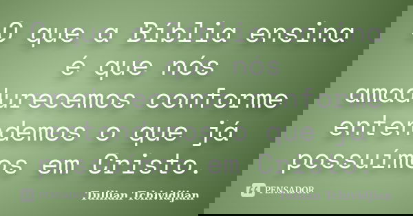 O que a Bíblia ensina é que nós amadurecemos conforme entendemos o que já possuímos em Cristo.... Frase de Tullian Tchividjian.