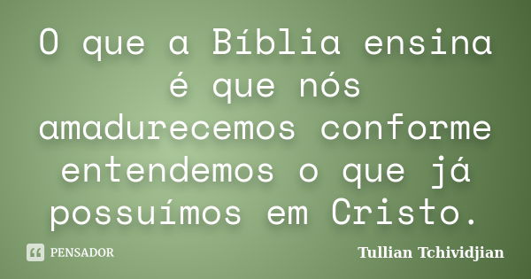 O que a Bíblia ensina é que nós amadurecemos conforme entendemos o que já possuímos em Cristo.... Frase de Tullian Tchividjian.