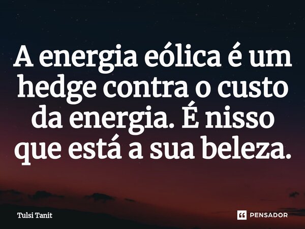 ⁠A energia eólica é um hedge contra o custo da energia. É nisso que está a sua beleza.... Frase de Tulsi Tanit.