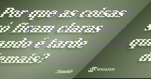 Por que as coisas só ficam claras quando é tarde demais?... Frase de tumblr.