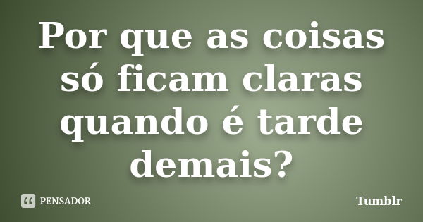 Por que as coisas só ficam claras quando é tarde demais?... Frase de tumblr.