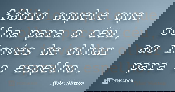 Sábio aquele que olha para o céu, ao invés de olhar para o espelho.... Frase de Tyler Norton.