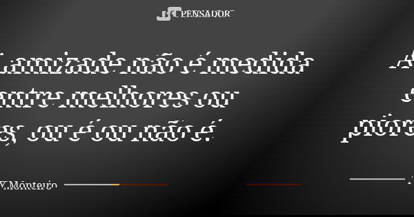 A amizade não é medida entre melhores ou piores, ou é ou não é.... Frase de TY Monteiro.