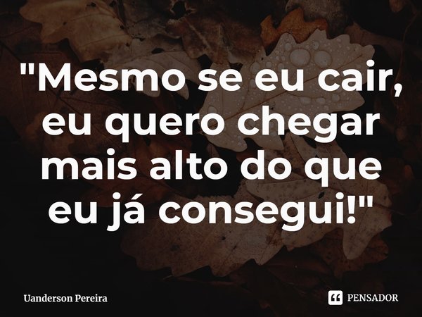 "Mesmo se eu cair, eu quero chegar mais alto do que eu já consegui!"... Frase de Uanderson Pereira.