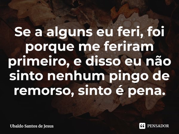 Se a alguns eu feri, foi porque me feriram primeiro, e disso eu não sinto nenhum pingo de remorso, sinto é pena.... Frase de Ubaldo Santos de Jesus.