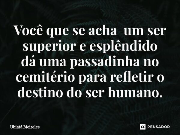 ⁠Você que se acha um ser superior e esplêndido dá uma passadinha no cemitério para refletir o destino do ser humano.... Frase de Ubiatá Meireles.