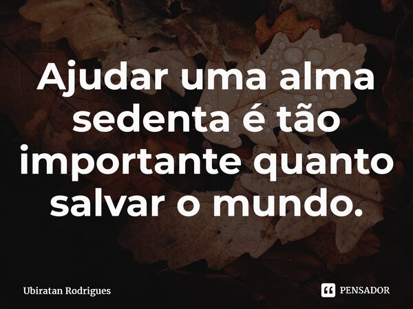 ⁠Ajudar uma alma sedenta é tão importante quanto salvar o mundo.... Frase de Ubiratan Rodrigues.