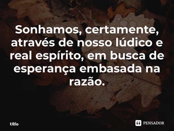 Sonhamos, certamente, através de nosso lúdico e real espírito, em busca de esperança embasada na razão. ⁠... Frase de Ulfo.