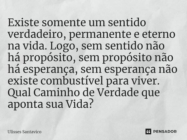 Existe somente um sentido verdadeiro, permanente e eterno na vida. Logo, sem sentido não há propósito, sem propósito não há esperança, sem esperança não existe ... Frase de Ulisses Santavico.