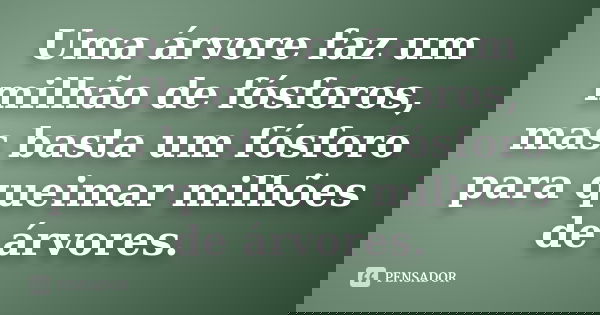 Uma árvore faz um milhão de fósforos, mas basta um fósforo para queimar milhões de árvores.... Frase de Anônimo.