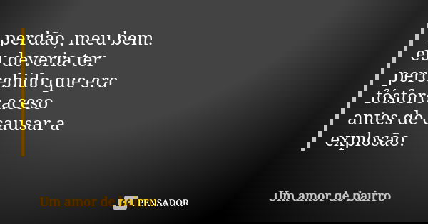 perdão, meu bem. eu deveria ter percebido que era fósforo aceso antes de causar a explosão.... Frase de Um amor de bairro.