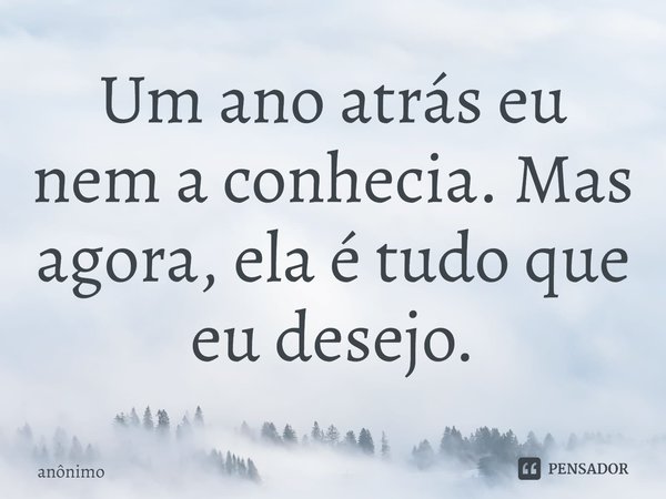 Um ano atrás eu nem a conhecia. Mas agora, ela é tudo que eu desejo.... Frase de Anônimo.