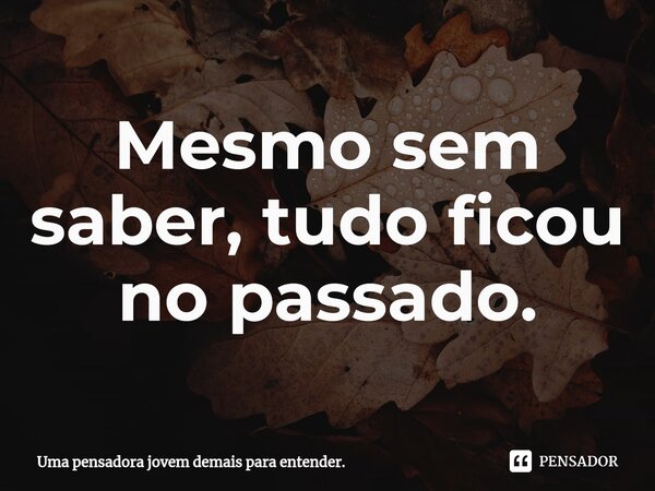 ⁠Mesmo sem saber, tudo ficou no passado.... Frase de Uma pensadora jovem demais para entender..