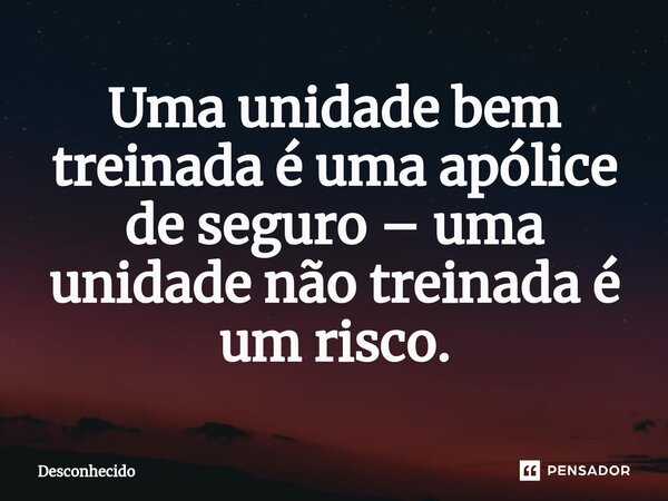 Uma unidade ⁠bem treinada é uma apólice de seguro – uma unidade não treinada é um risco.