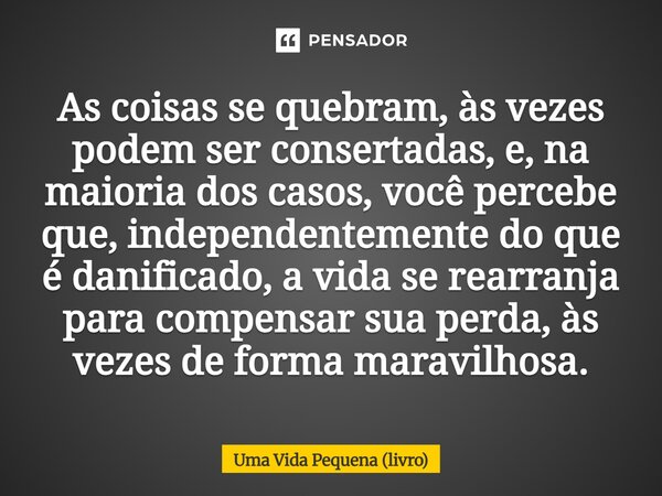 As coisas se quebram, às vezes podem ser consertadas, e, na maioria dos casos, você percebe que, independentemente do que é danificado, a vida se rearranja par... Frase de Uma Vida Pequena (livro).