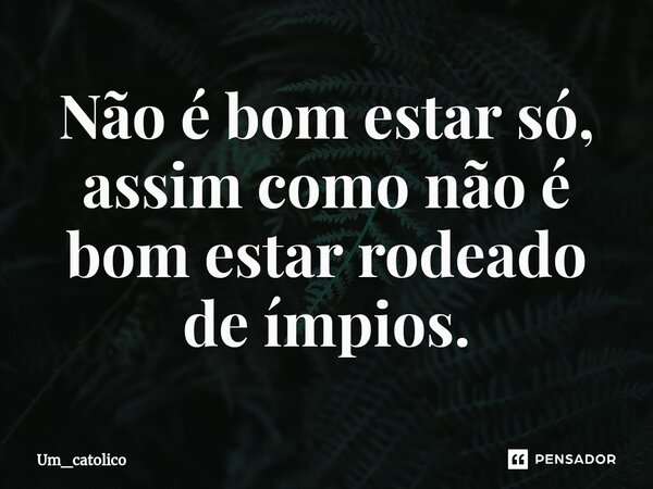 ⁠Não é bom estar só, assim como não é bom estar rodeado de ímpios.... Frase de Um_catolico.