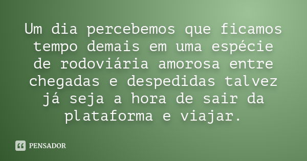 Um dia percebemos que ficamos tempo demais em uma espécie de rodoviária amorosa entre chegadas e despedidas talvez já seja a hora de sair da plataforma e viajar