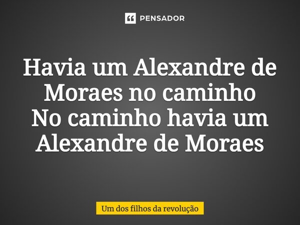 ⁠Havia um Alexandre de Moraes no caminho No caminho havia um Alexandre de Moraes... Frase de Um dos filhos da revolução.