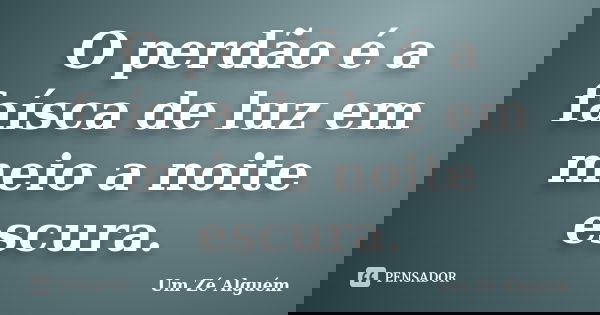 O perdão é a faísca de luz em meio a noite escura.... Frase de Um Zé Alguém.