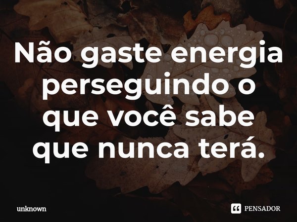 Não gaste energia perseguindo o que você sabe que nunca terá.... Frase de unknown.