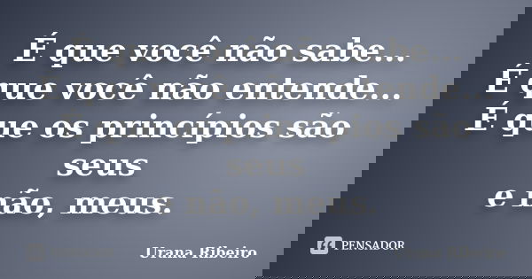 É que você não sabe... É que você não entende... É que os princípios são seus e não, meus.... Frase de Urana Ribeiro.