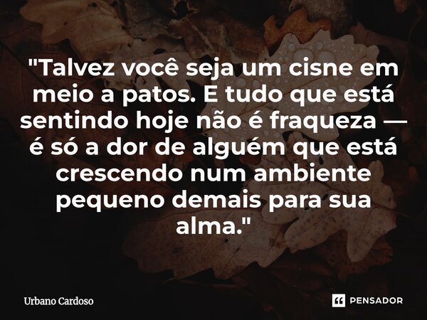 ⁠"Talvez você seja um cisne em meio a patos. E tudo que está sentindo hoje não é fraqueza — é só a dor de alguém que está crescendo num ambiente pequeno de... Frase de Urbano Cardoso.