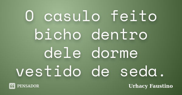 O casulo feito
bicho dentro dele dorme
vestido de seda.... Frase de Urhacy Faustino.