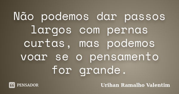 Não podemos dar passos largos com pernas curtas, mas podemos voar se o pensamento for grande.... Frase de Urihan Ramalho Valentim.