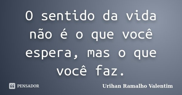 O sentido da vida não é o que você espera, mas o que você faz.... Frase de Urihan Ramalho Valentim.
