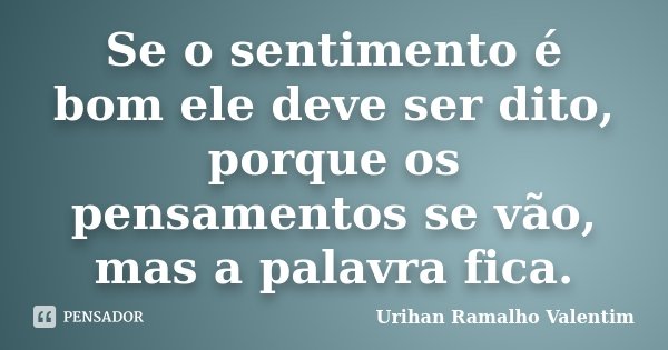 Se o sentimento é bom ele deve ser dito, porque os pensamentos se vão, mas a palavra fica.... Frase de Urihan Ramalho Valentim.