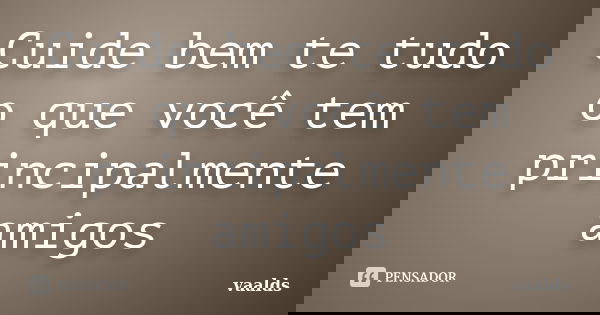 Cuide bem te tudo o que você tem principalmente amigos... Frase de vaalds.