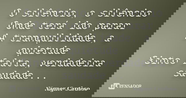 O silêncio, o silêncio Onde terá ido parar A tranquilidade, a quietude Sinto falta, verdadeira saudade...... Frase de Vagner Cardoso.