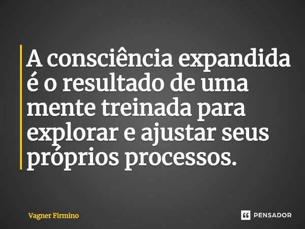 ⁠A consciência expandida é o resultado de uma mente treinada para explorar e ajustar seus próprios processos.... Frase de Vagner Firmino.