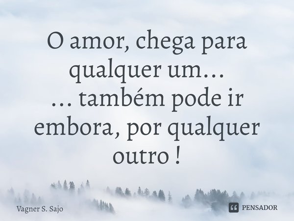 ⁠O amor, chega para qualquer um... ... também pode ir embora, por qualquer outro !... Frase de Vagner S. Sajo.