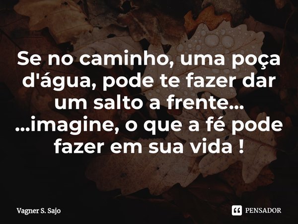 ⁠Se no caminho, uma poça d'água, pode te fazer dar um salto a frente... ...imagine, o que a fé pode fazer em sua vida !... Frase de Vagner S. Sajo.