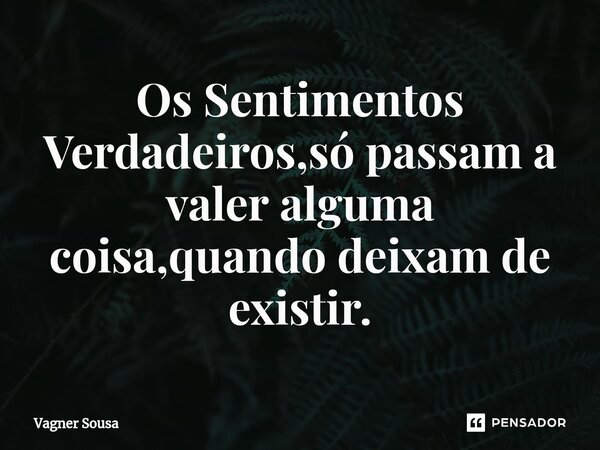 ⁠Os Sentimentos Verdadeiros,só passam a valer alguma coisa,quando deixam de existir.... Frase de Vagner Sousa.