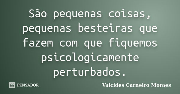 São pequenas coisas, pequenas besteiras que fazem com que fiquemos psicologicamente perturbados.... Frase de Valcides Carneiro Moraes.