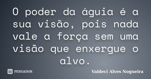 O poder da águia é a sua visão, pois nada vale a força sem uma visão que enxergue o alvo.... Frase de Valdeci Alves Nogueira.