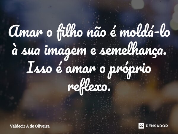 ⁠Amar o filho não é moldá-lo à sua imagem e semelhança. Isso é amar o próprio reflexo.... Frase de Valdecir A de Oliveira.