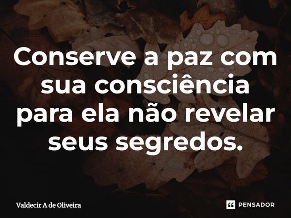 ⁠Conserve a paz com sua consciência para ela não revelar seus segredos.... Frase de Valdecir A de Oliveira.