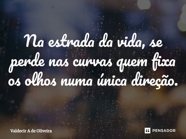 ⁠Na estrada da vida, se perde nas curvas quem fixa os olhos numa única direção.... Frase de Valdecir A de Oliveira.