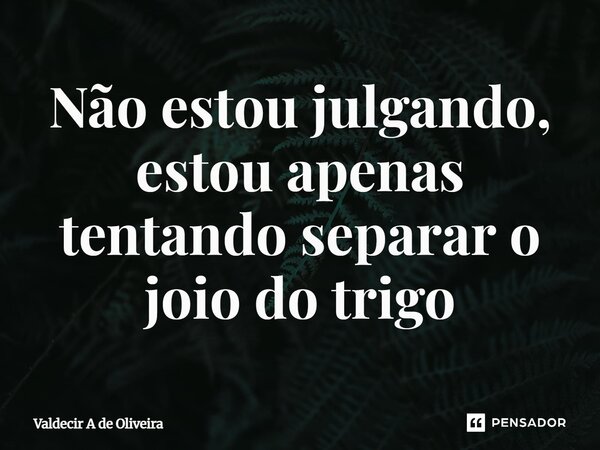 ⁠Não estou julgando, estou apenas tentando separar o joio do trigo... Frase de Valdecir A de Oliveira.