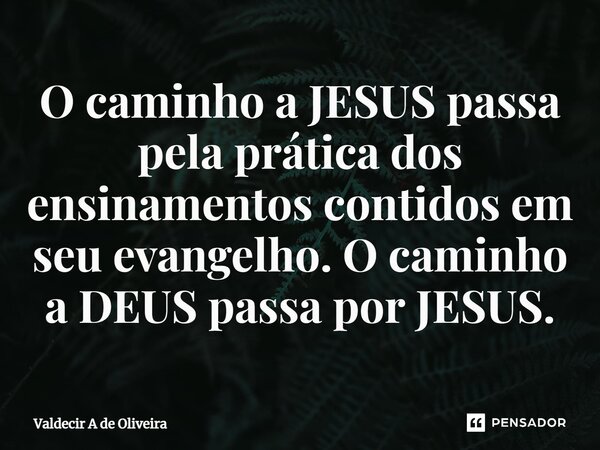 ⁠O caminho a JESUS passa pela prática dos ensinamentos contidos em seu evangelho. O caminho a DEUS passa por JESUS.... Frase de Valdecir A de Oliveira.