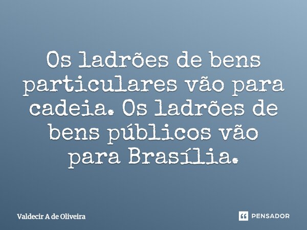 ⁠Os ladrões de bens particulares vão para cadeia. Os ladrões de bens públicos vão para Brasília.... Frase de Valdecir A de Oliveira.