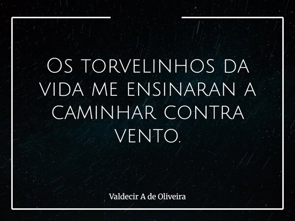 Os torvelinhos da vida me ensinaran a caminhar contra vento.... Frase de Valdecir A de Oliveira.