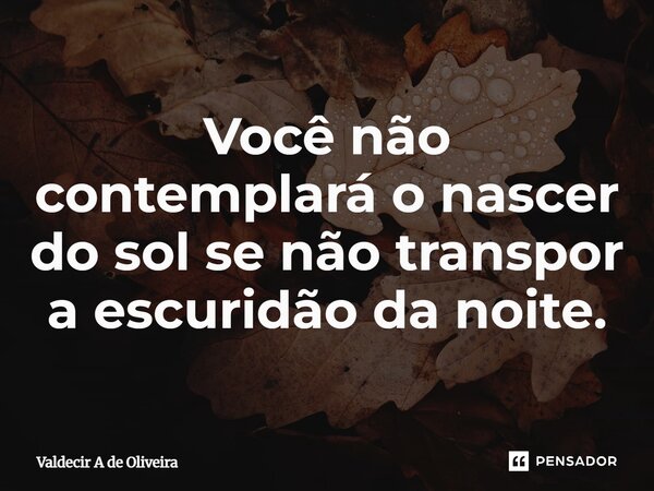 ⁠Você não contemplará o nascer do sol se não transpor a escuridão da noite.... Frase de Valdecir A de Oliveira.