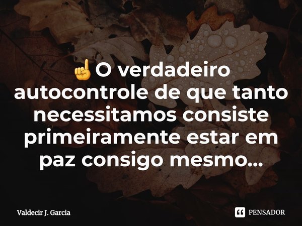 ⁠☝️O verdadeiro autocontrole de que tanto necessitamos consiste primeiramente estar em paz consigo mesmo...... Frase de Valdecir J. Garcia.