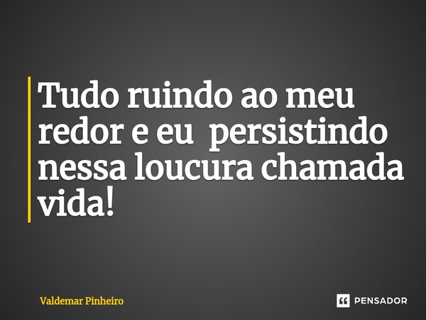 ⁠Tudo ruindo ao meu redor e eu persistindo nessa loucura chamada vida!... Frase de valdemar pinheiro.